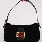 Fendi Double Flap Baguette Bag Black Suede GHW