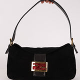 Fendi Double Flap Baguette Bag Black Suede GHW