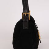 Fendi Double Flap Baguette Bag Black Suede GHW