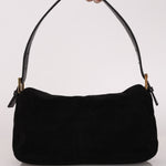 Fendi Double Flap Baguette Bag Black Suede GHW