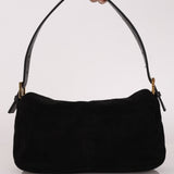 Fendi Double Flap Baguette Bag Black Suede GHW