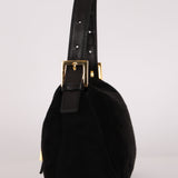 Fendi Double Flap Baguette Bag Black Suede GHW