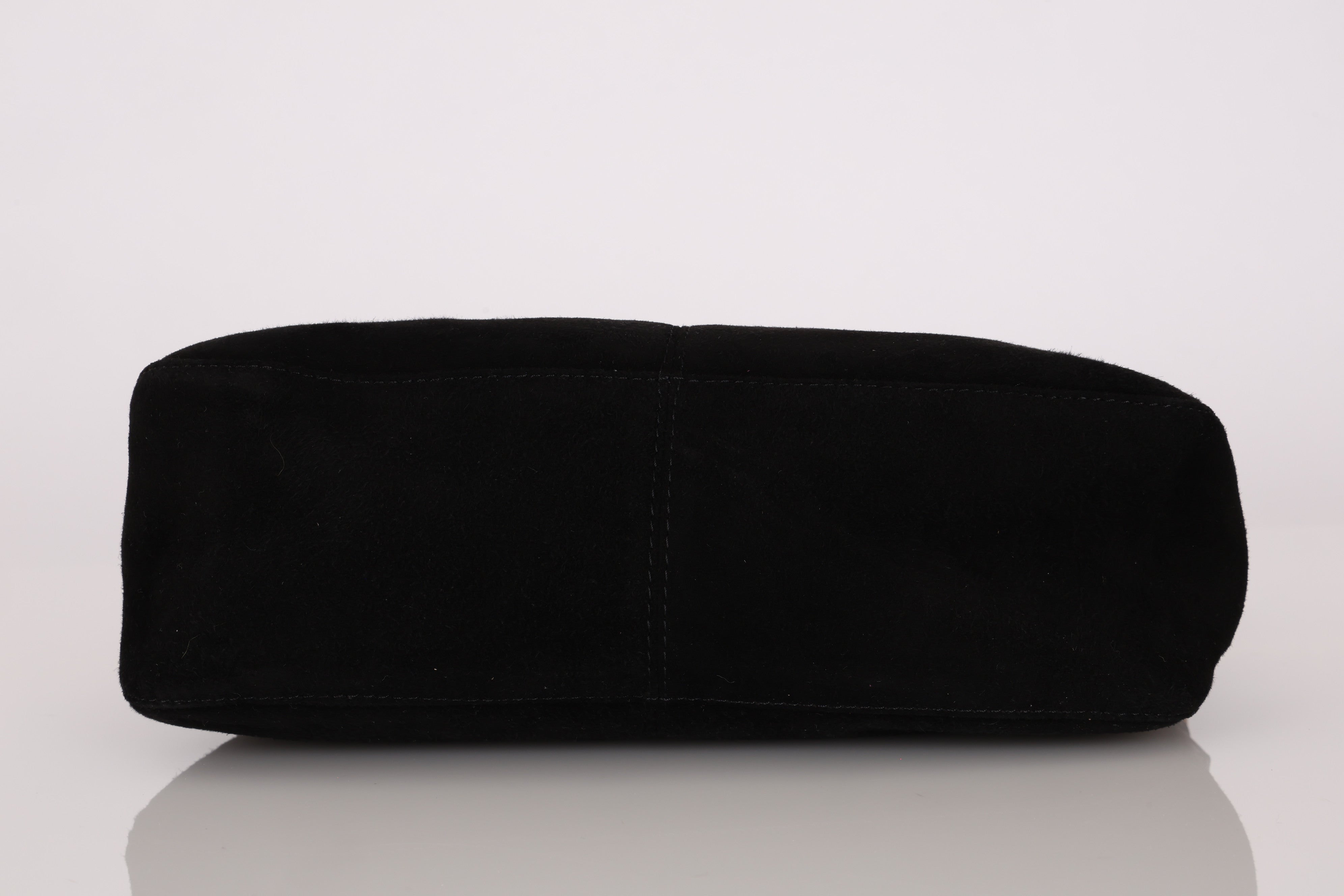 Fendi Double Flap Baguette Bag Black Suede GHW
