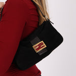 Fendi Double Flap Baguette Bag Black Suede GHW