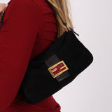 Fendi Double Flap Baguette Bag Black Suede GHW