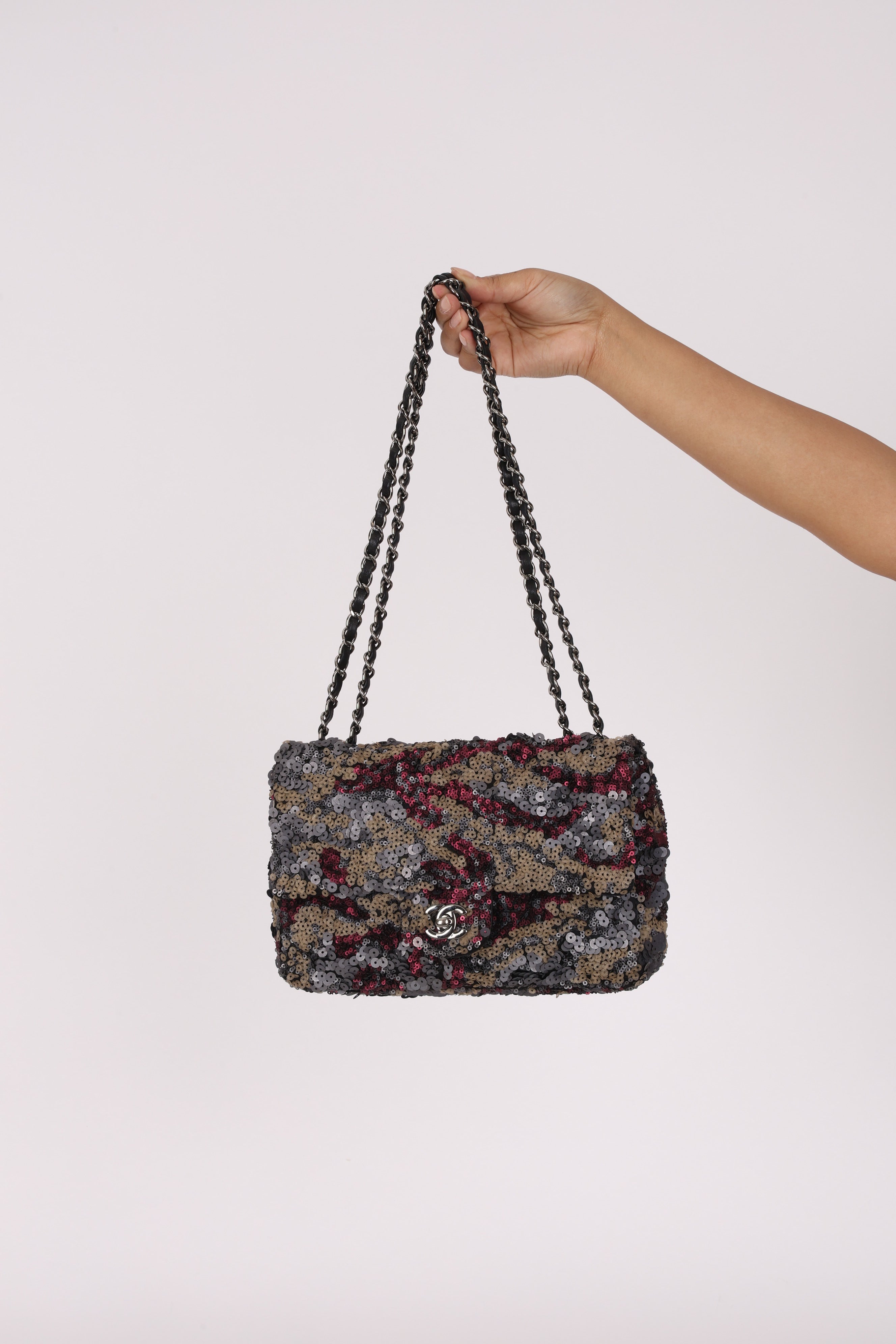 Chanel Medium Single Flap Sequin and Black Lambskin SHW
