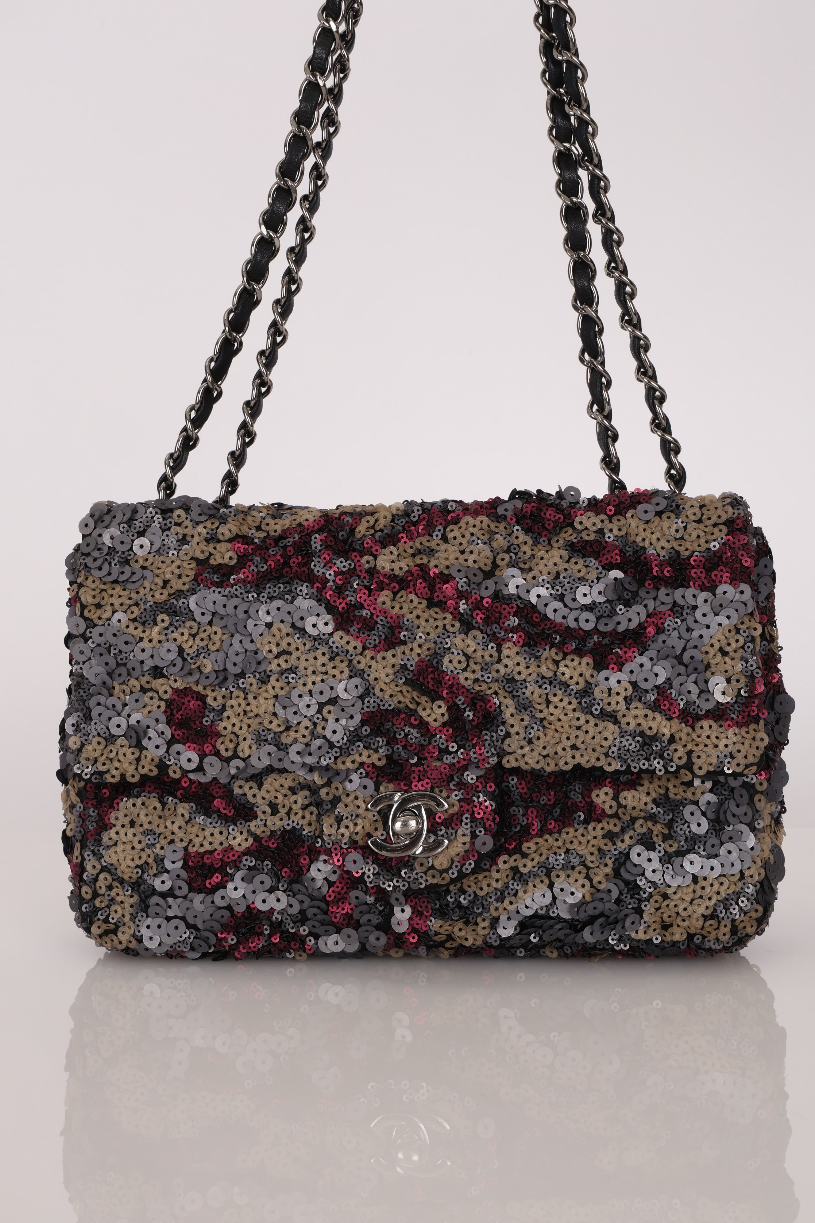 Chanel Medium Single Flap Sequin and Black Lambskin SHW