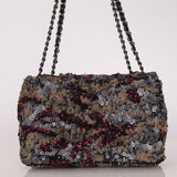 Chanel Medium Single Flap Sequin and Black Lambskin SHW