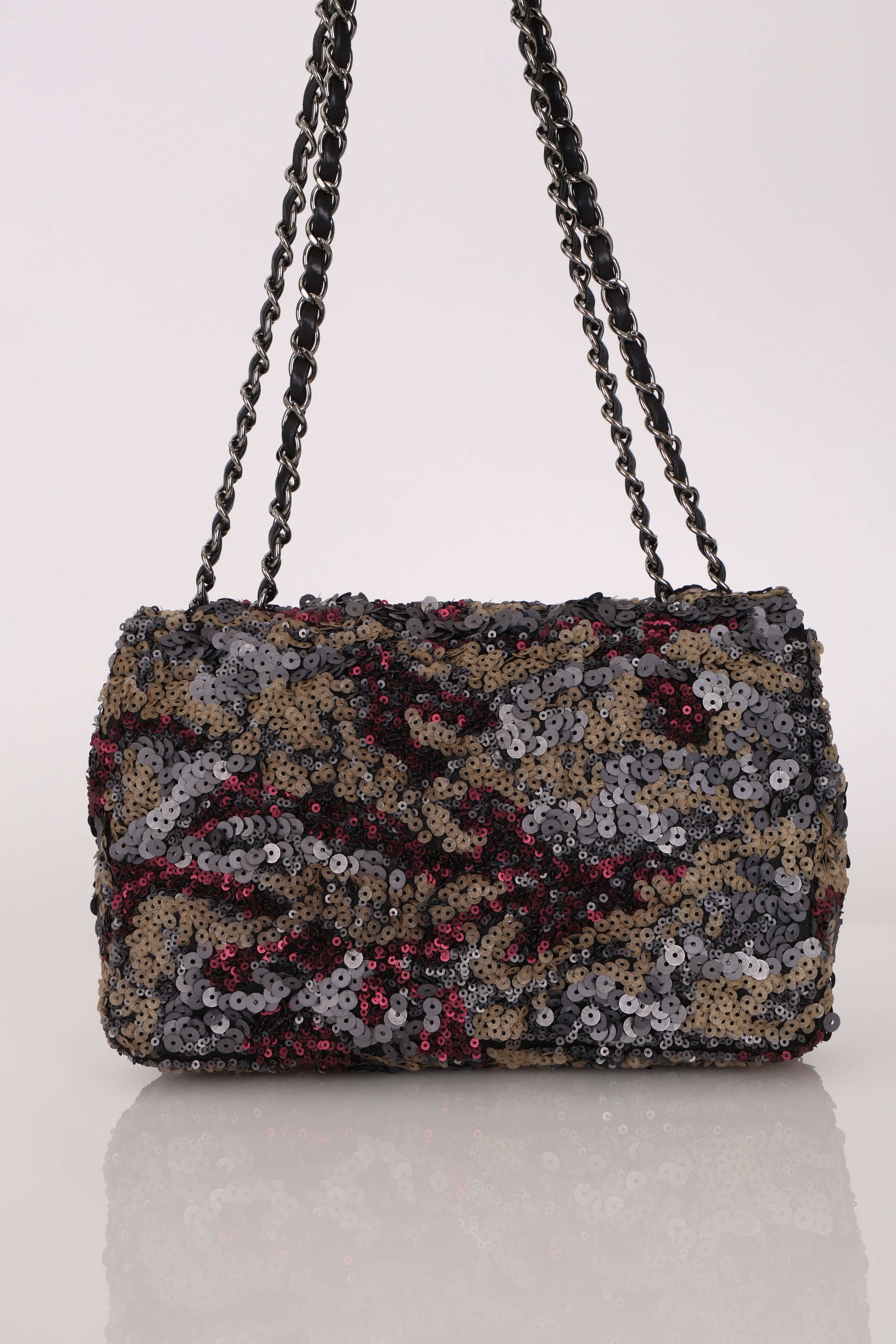 Chanel Medium Single Flap Sequin and Black Lambskin SHW