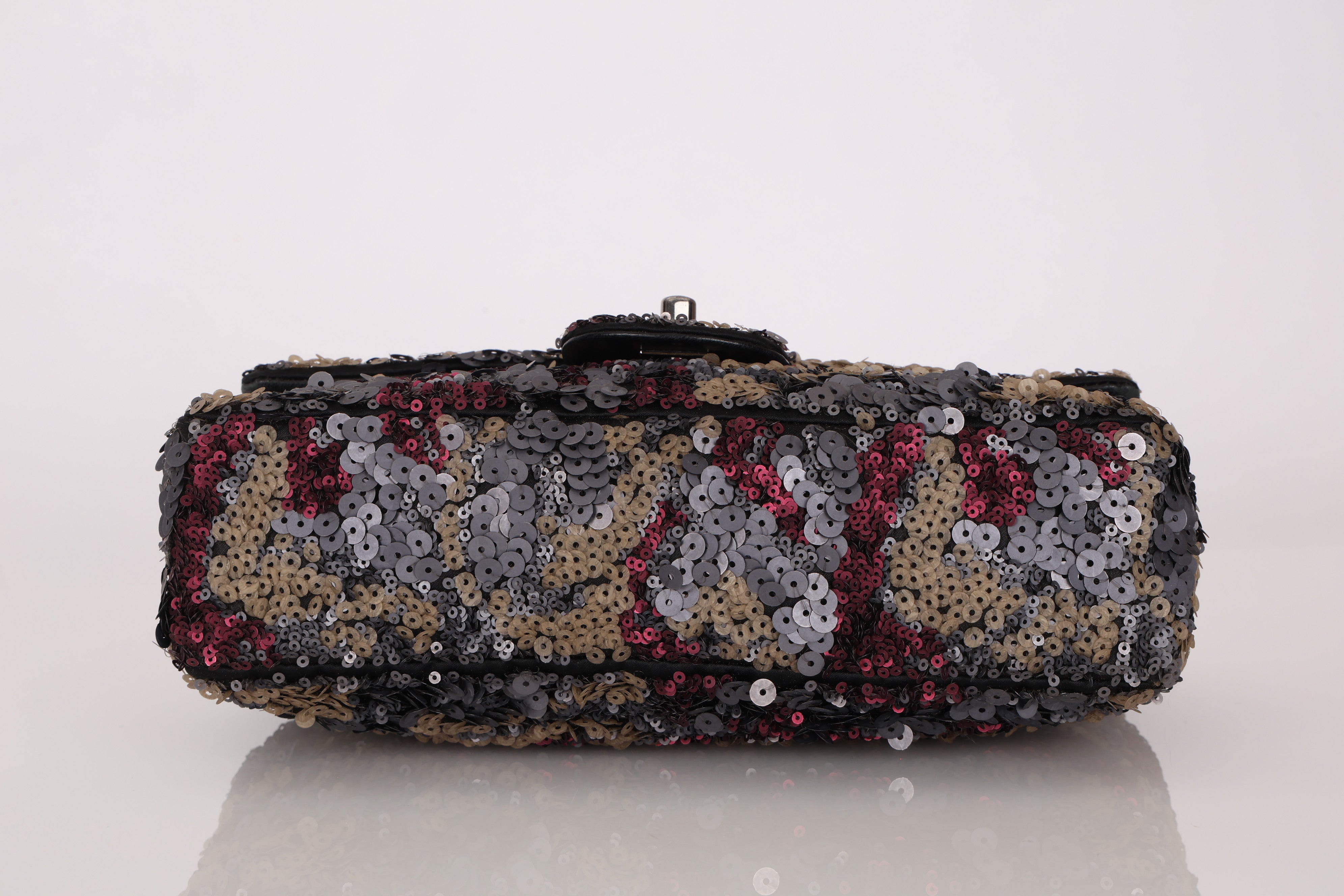 Chanel Medium Single Flap Sequin and Black Lambskin SHW