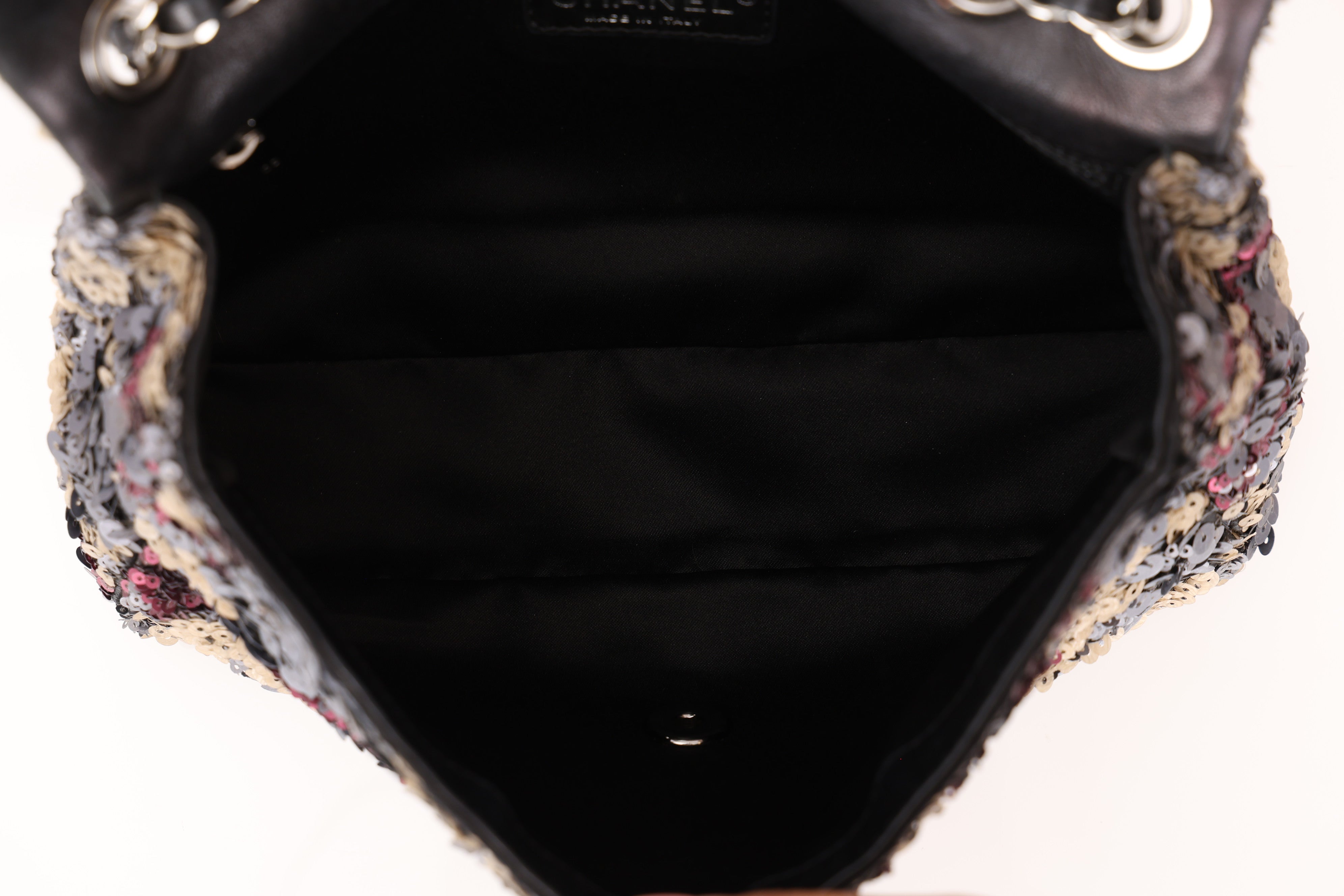 Chanel Medium Single Flap Sequin and Black Lambskin SHW