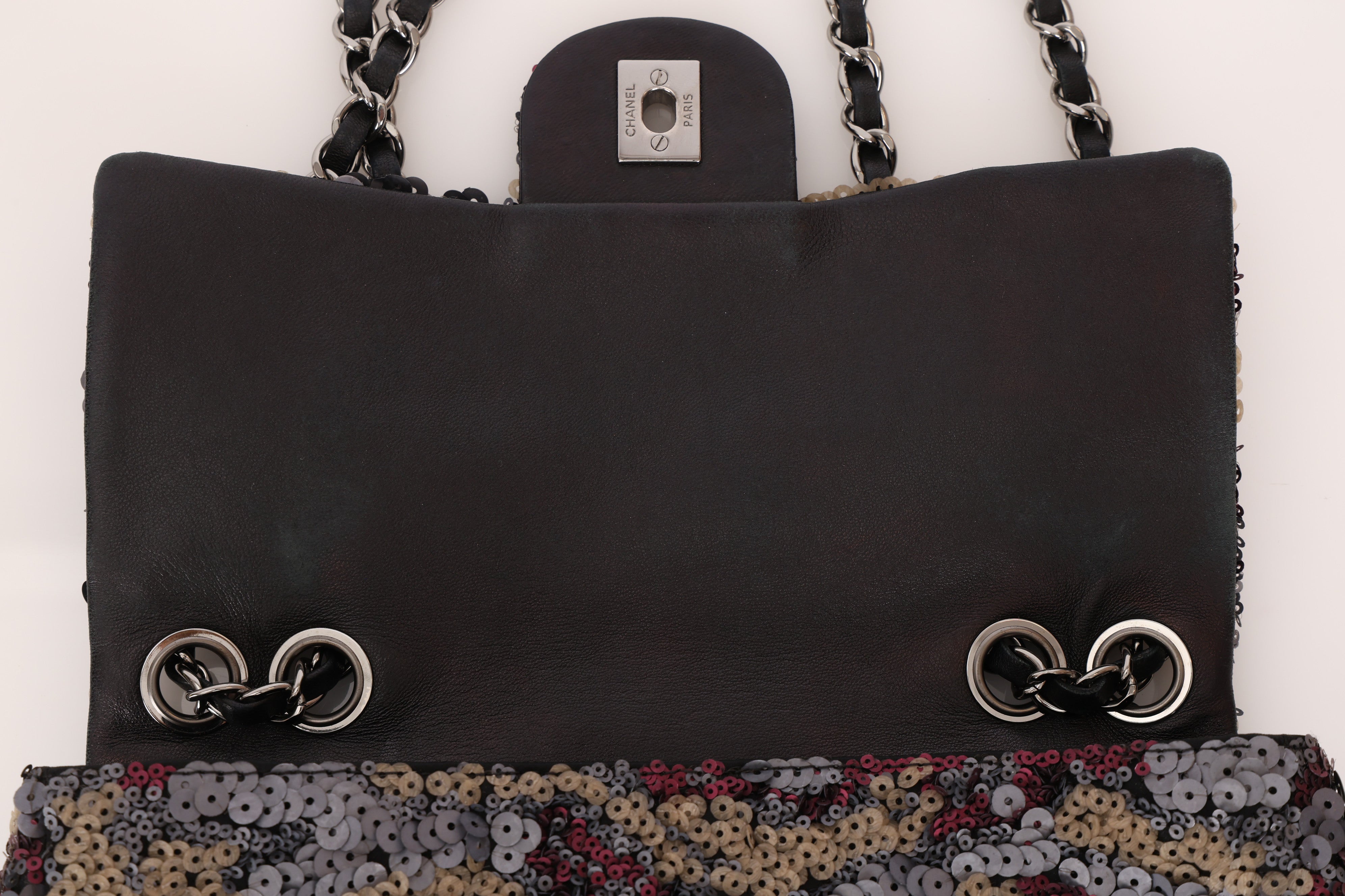Chanel Medium Single Flap Sequin and Black Lambskin SHW
