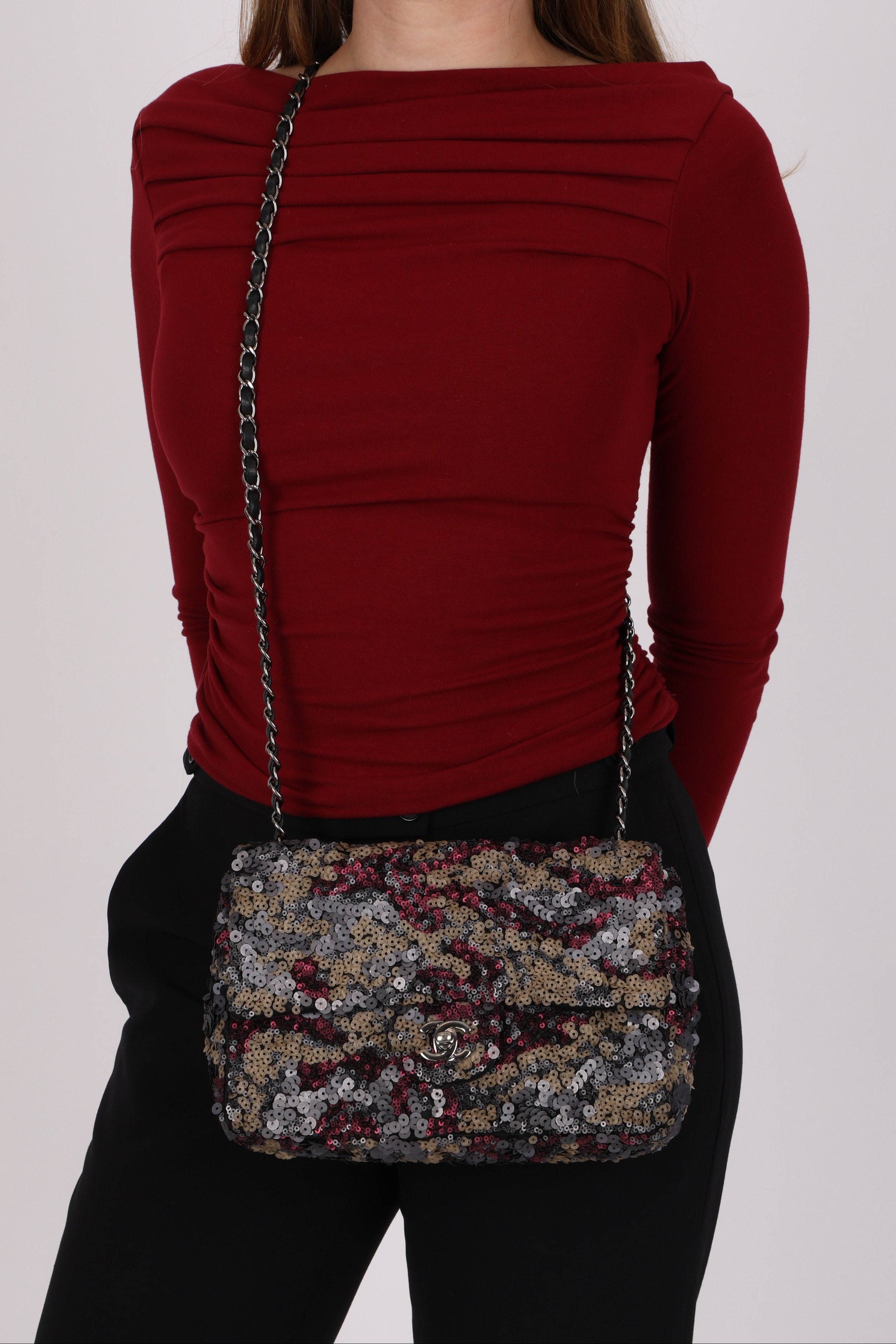 Chanel Medium Single Flap Sequin and Black Lambskin SHW