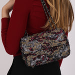 Chanel Medium Single Flap Sequin and Black Lambskin SHW