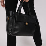 Chanel Turnlock Front Pocket Tote Black Caviar AGHW