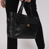 Chanel Turnlock Front Pocket Tote Black Caviar AGHW