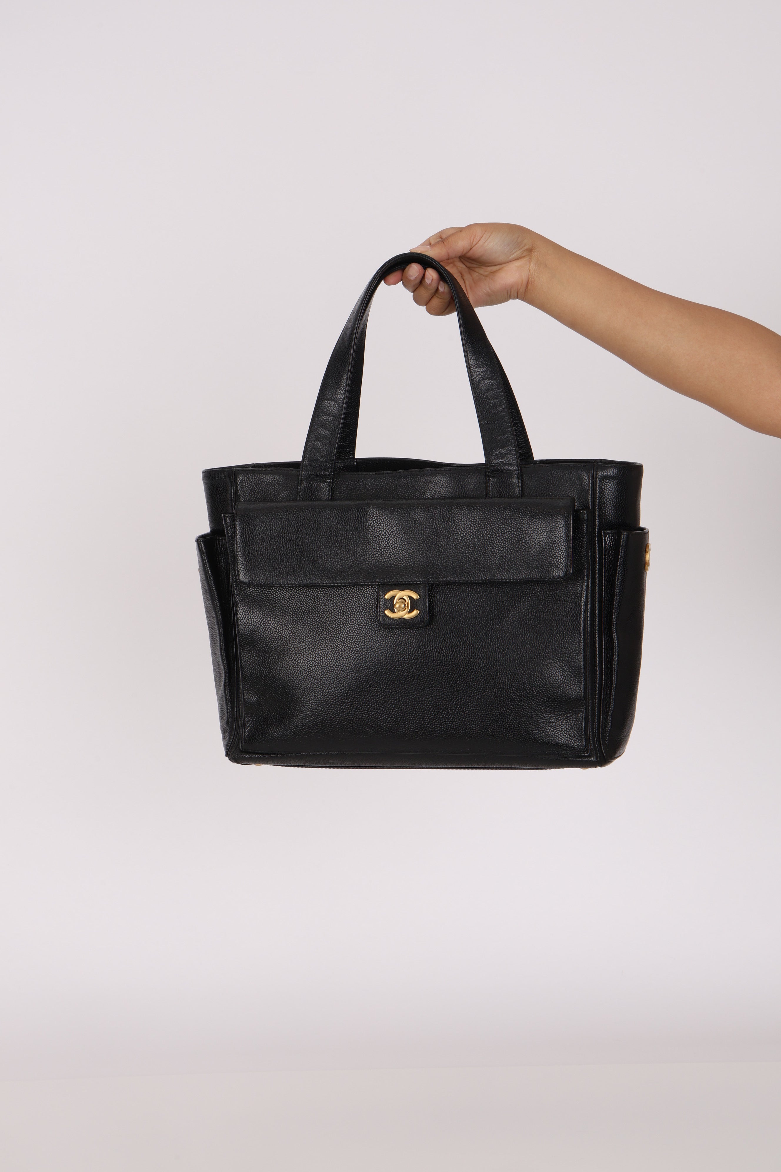 Chanel Turnlock Front Pocket Tote Black Caviar AGHW