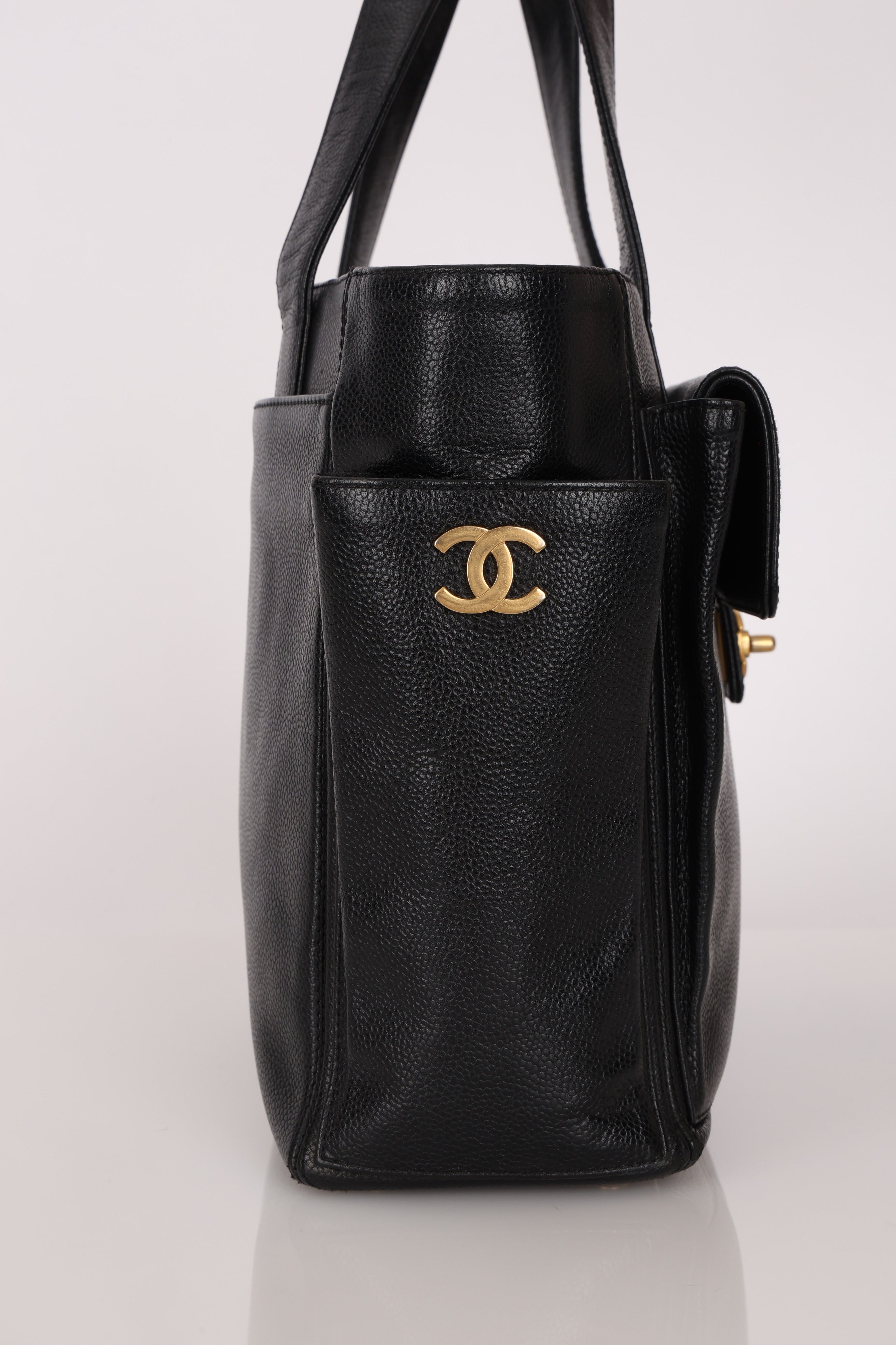 Chanel Turnlock Front Pocket Tote Black Caviar AGHW