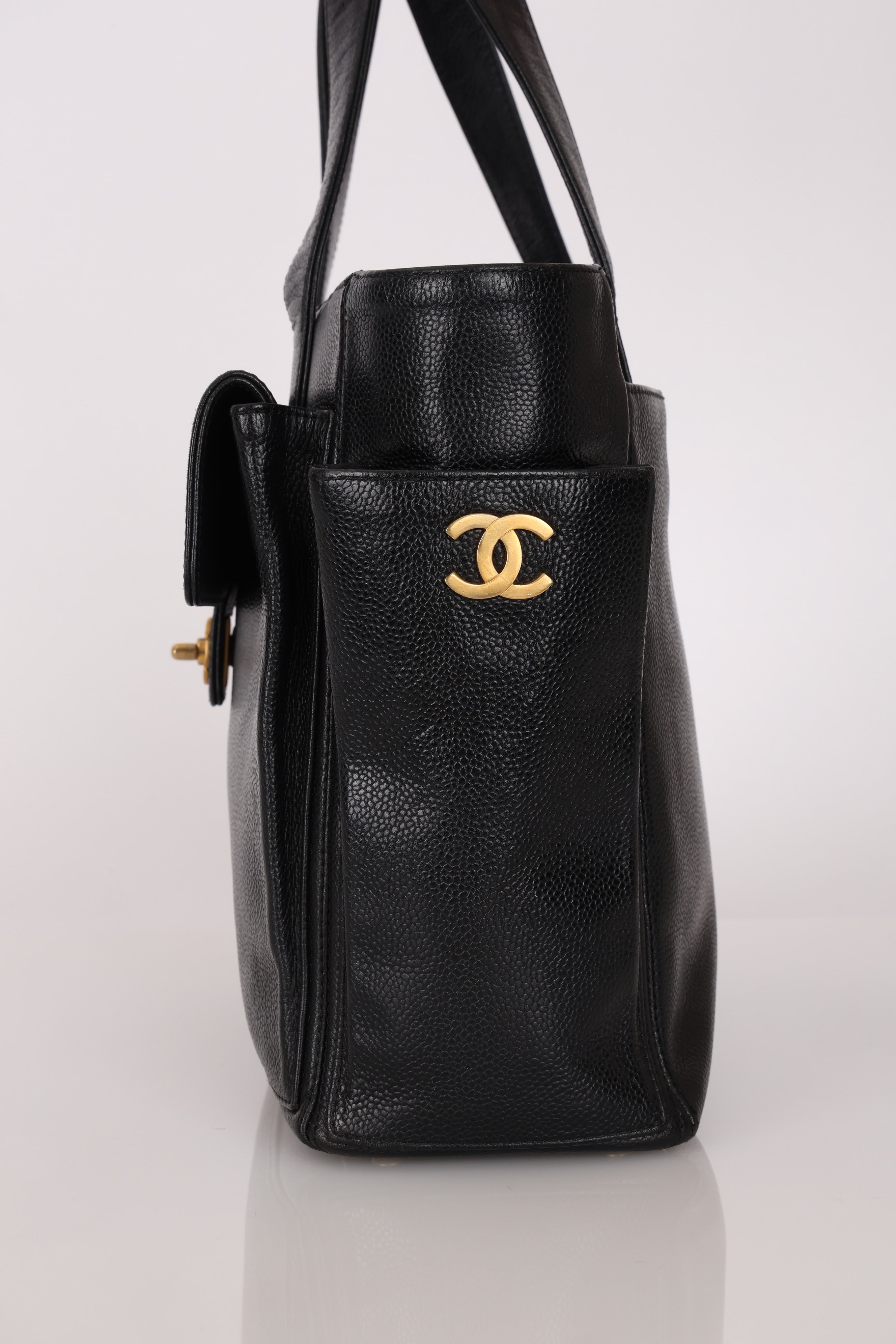 Chanel Turnlock Front Pocket Tote Black Caviar AGHW