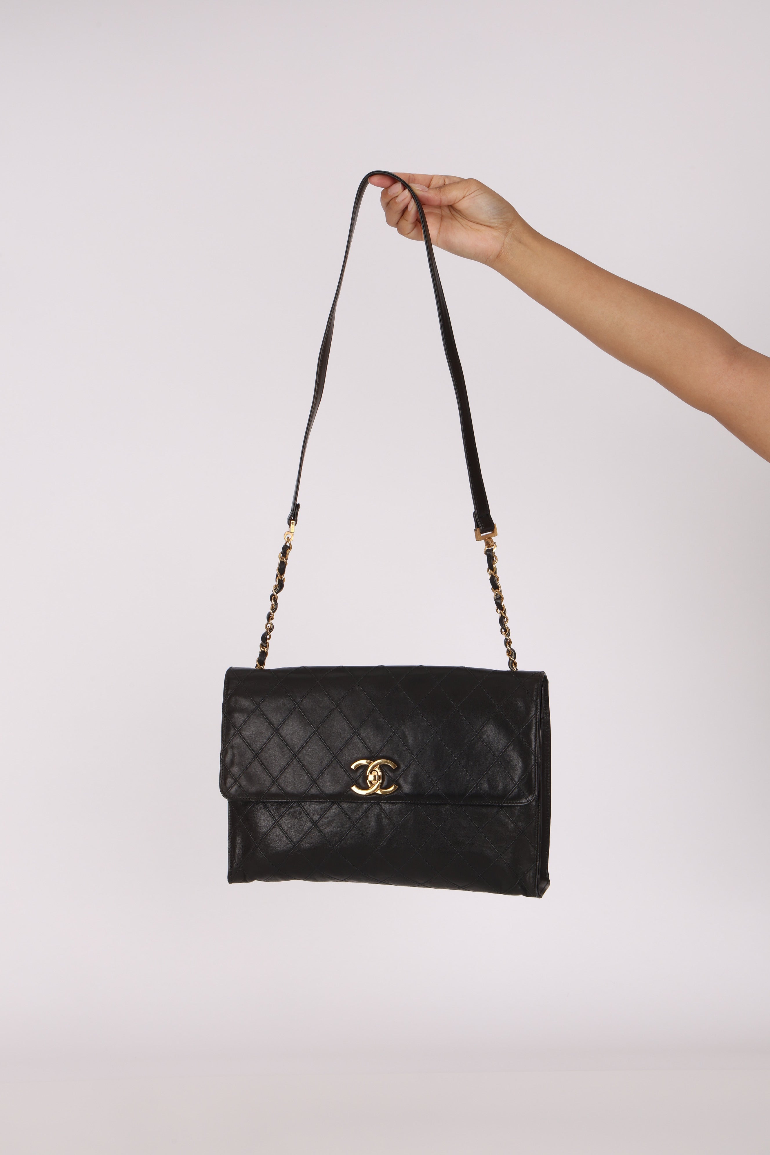 Chanel Single Flap Black Lambskin 24K GP