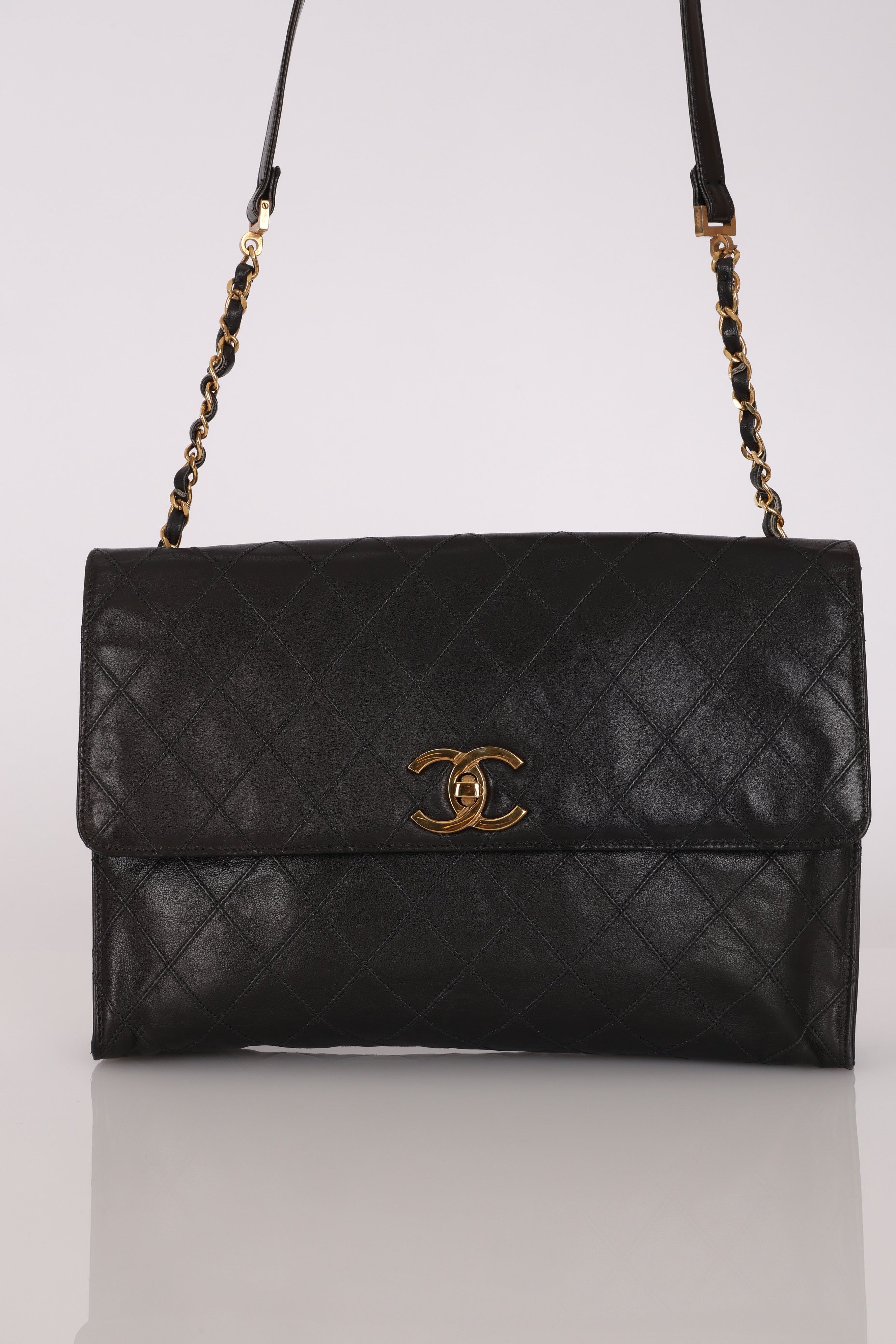 Chanel Single Flap Black Lambskin 24K GP