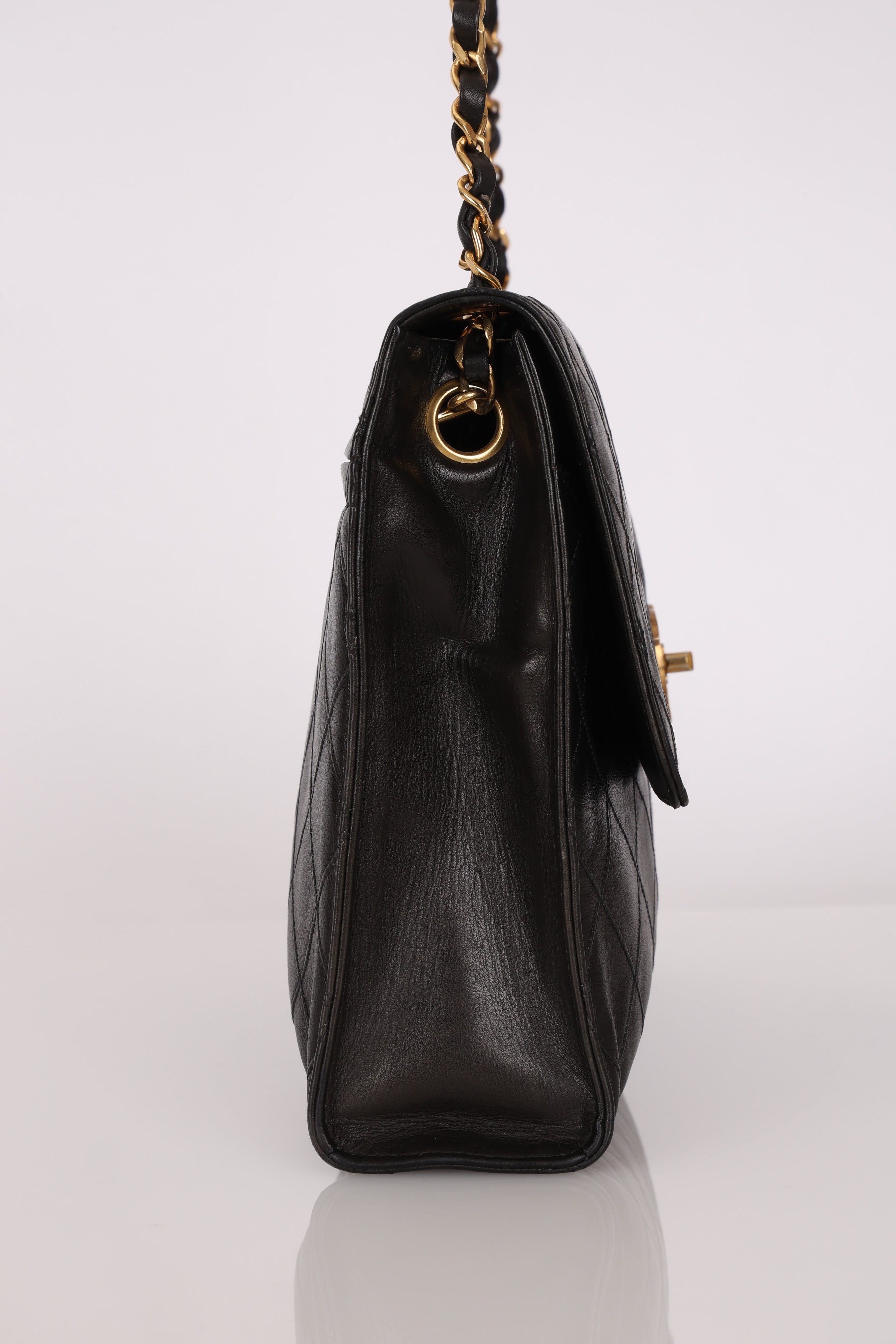 Chanel Single Flap Black Lambskin 24K GP