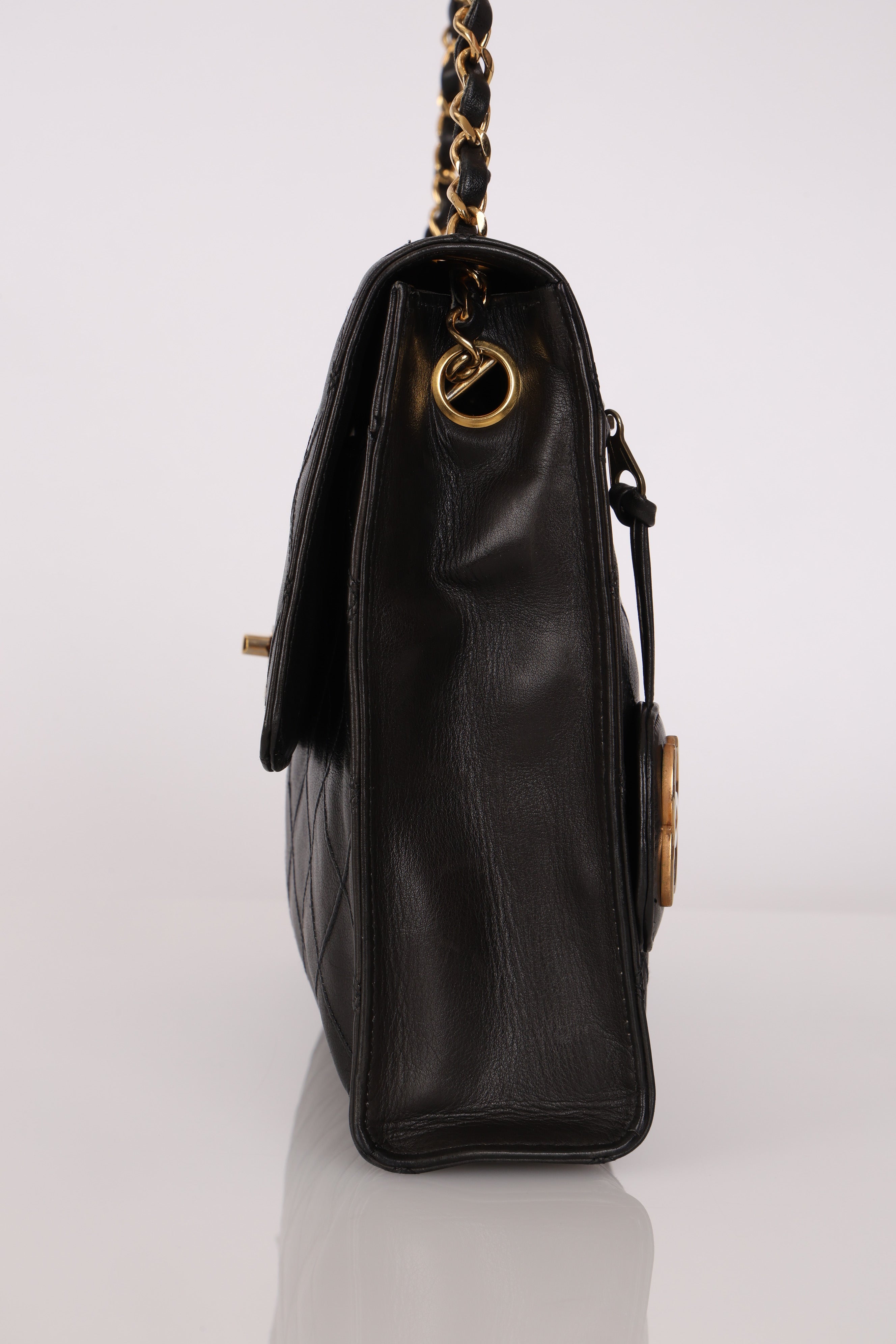 Chanel Single Flap Black Lambskin 24K GP