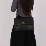Chanel Turnlock Single Flap Black Lambskin 1987 24K GP