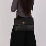 Chanel Turnlock Single Flap Black Lambskin 1987 24K GP