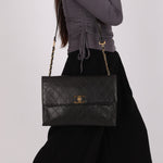 Chanel Turnlock Single Flap Black Lambskin 1987 24K GP