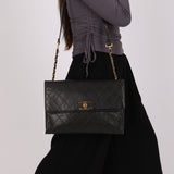 Chanel Turnlock Single Flap Black Lambskin 1987 24K GP