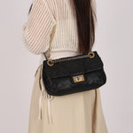Chanel 2.55 Perforated Drill Single Flap Black Calfskin 2008 MMHW