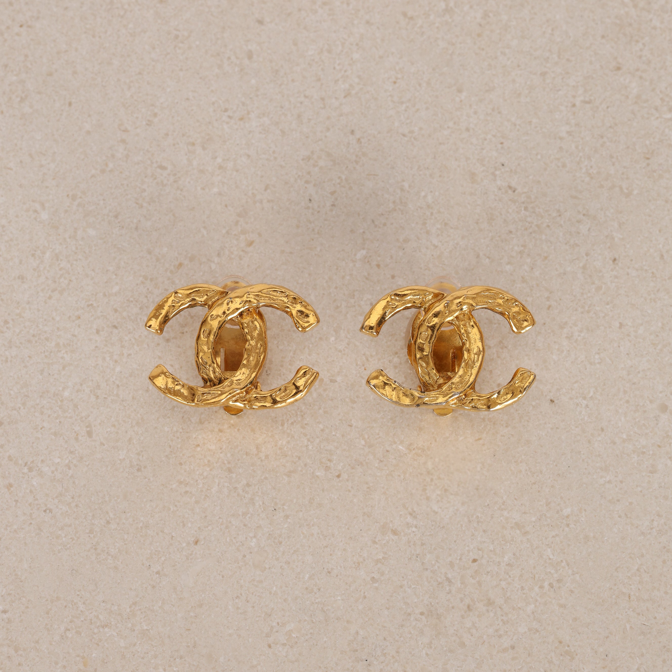 Chanel CC Textured Clip-On Earrings 24K GP