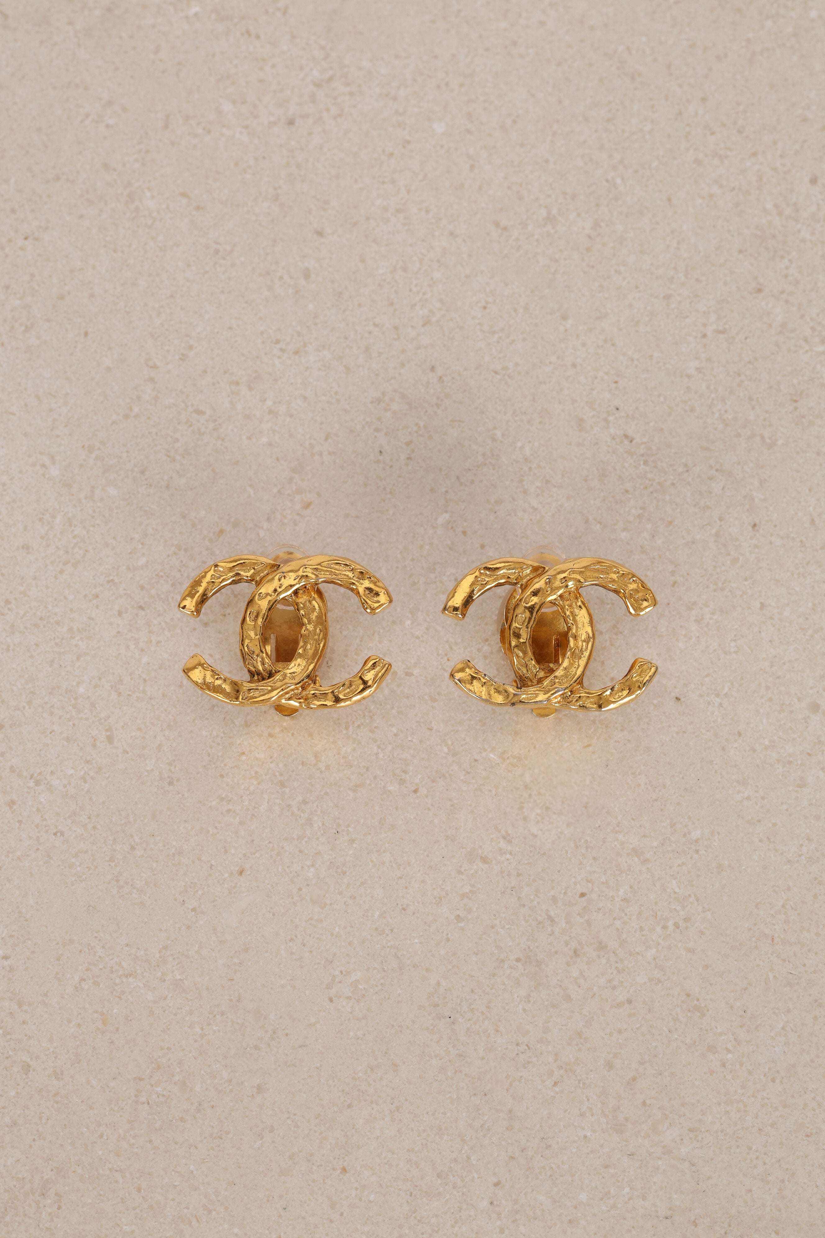 Chanel CC Textured Clip-On Earrings 24K GP