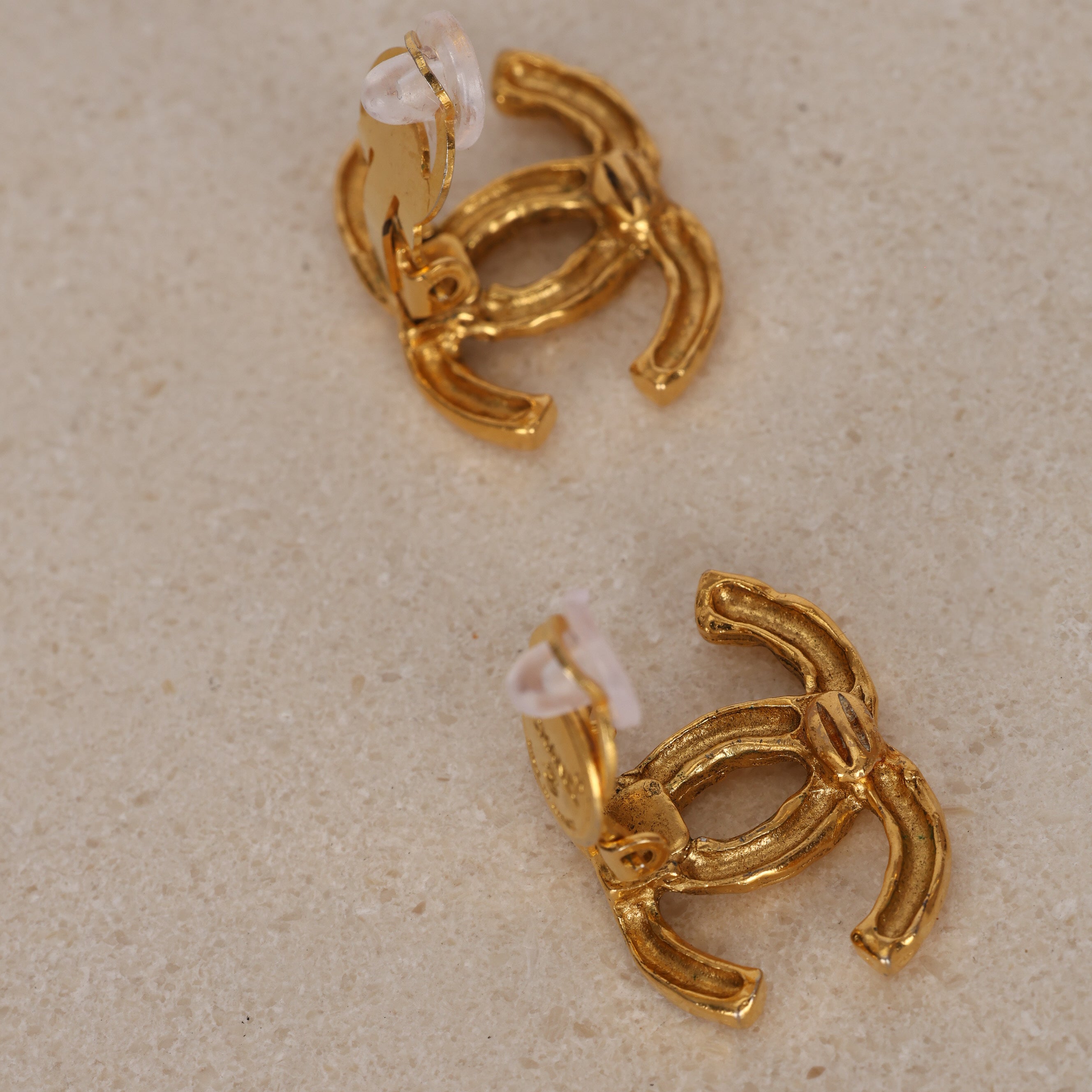 Chanel CC Textured Clip-On Earrings 24K GP