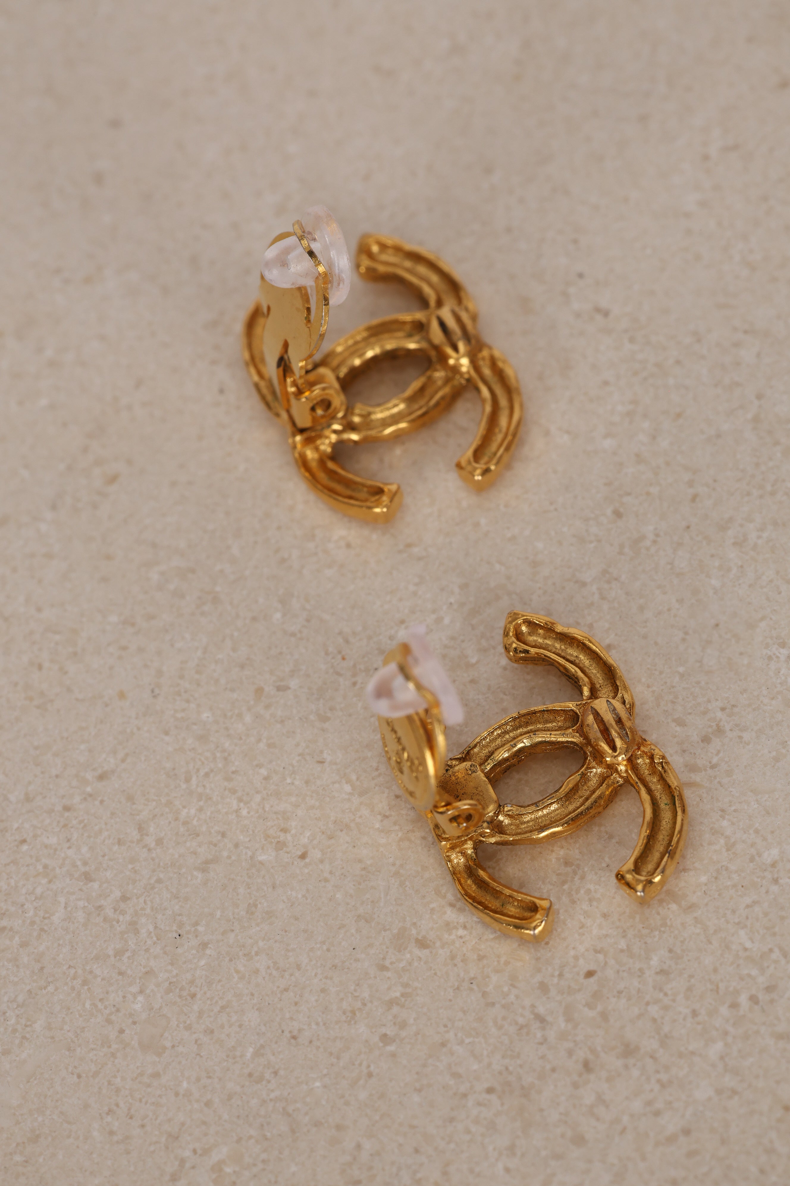 Chanel CC Textured Clip-On Earrings 24K GP