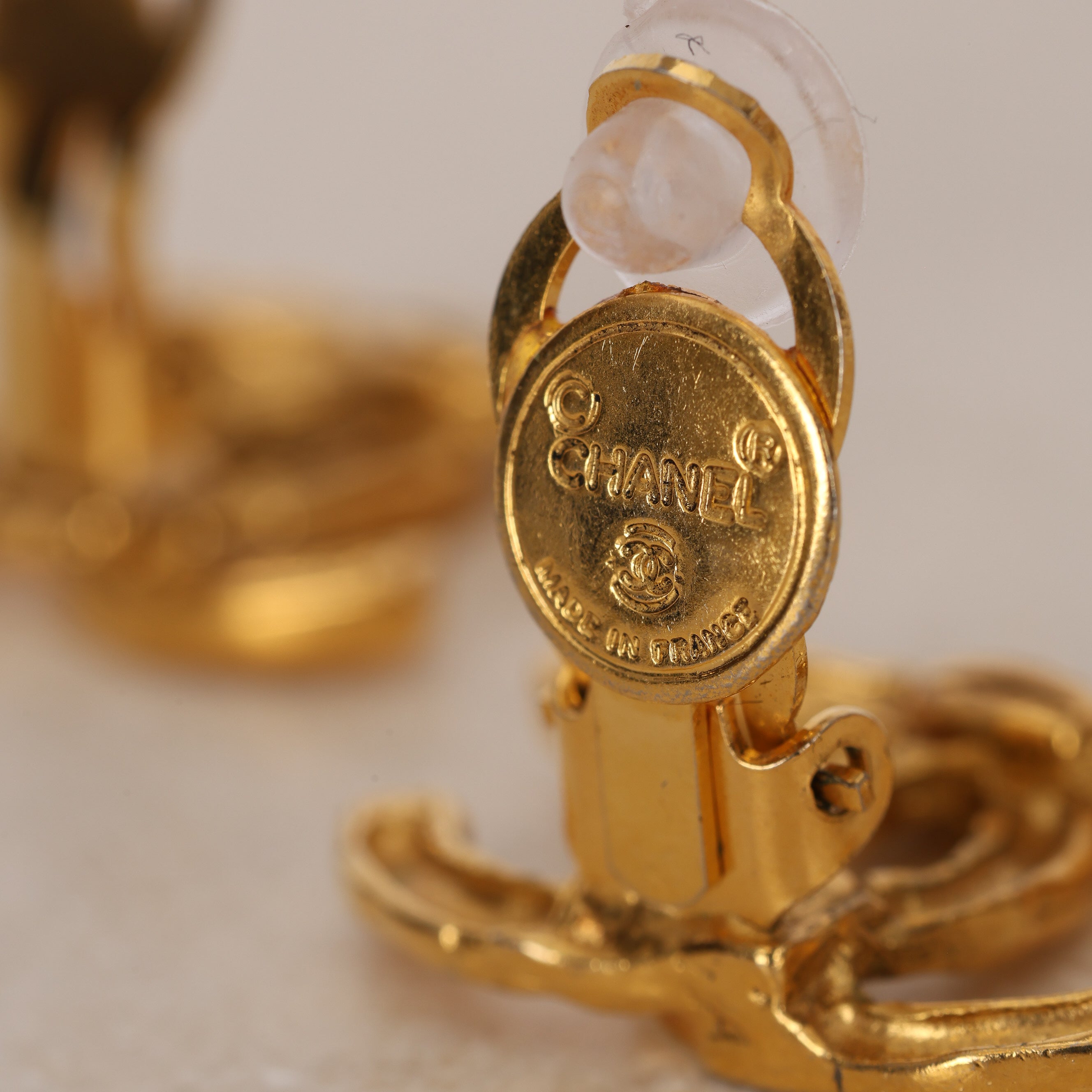Chanel CC Textured Clip-On Earrings 24K GP