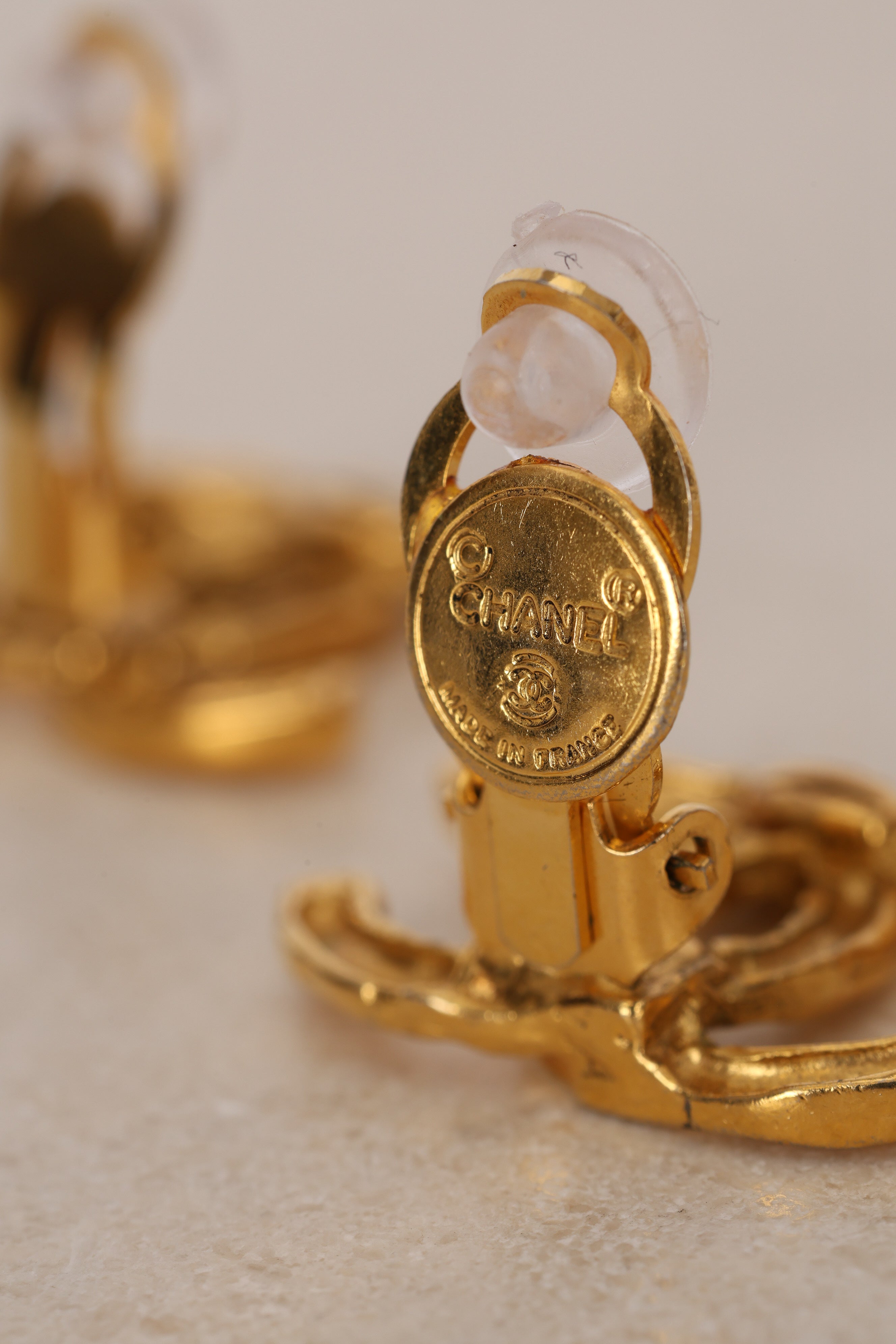 Chanel CC Textured Clip-On Earrings 24K GP