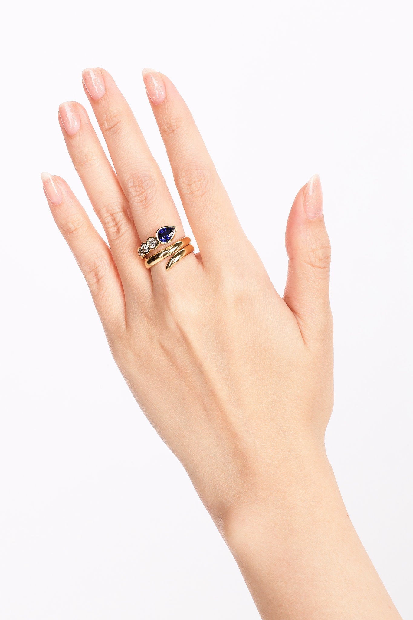 18K Yellow Gold Diamond and Sapphire Wrap Ring, Size US 5.5