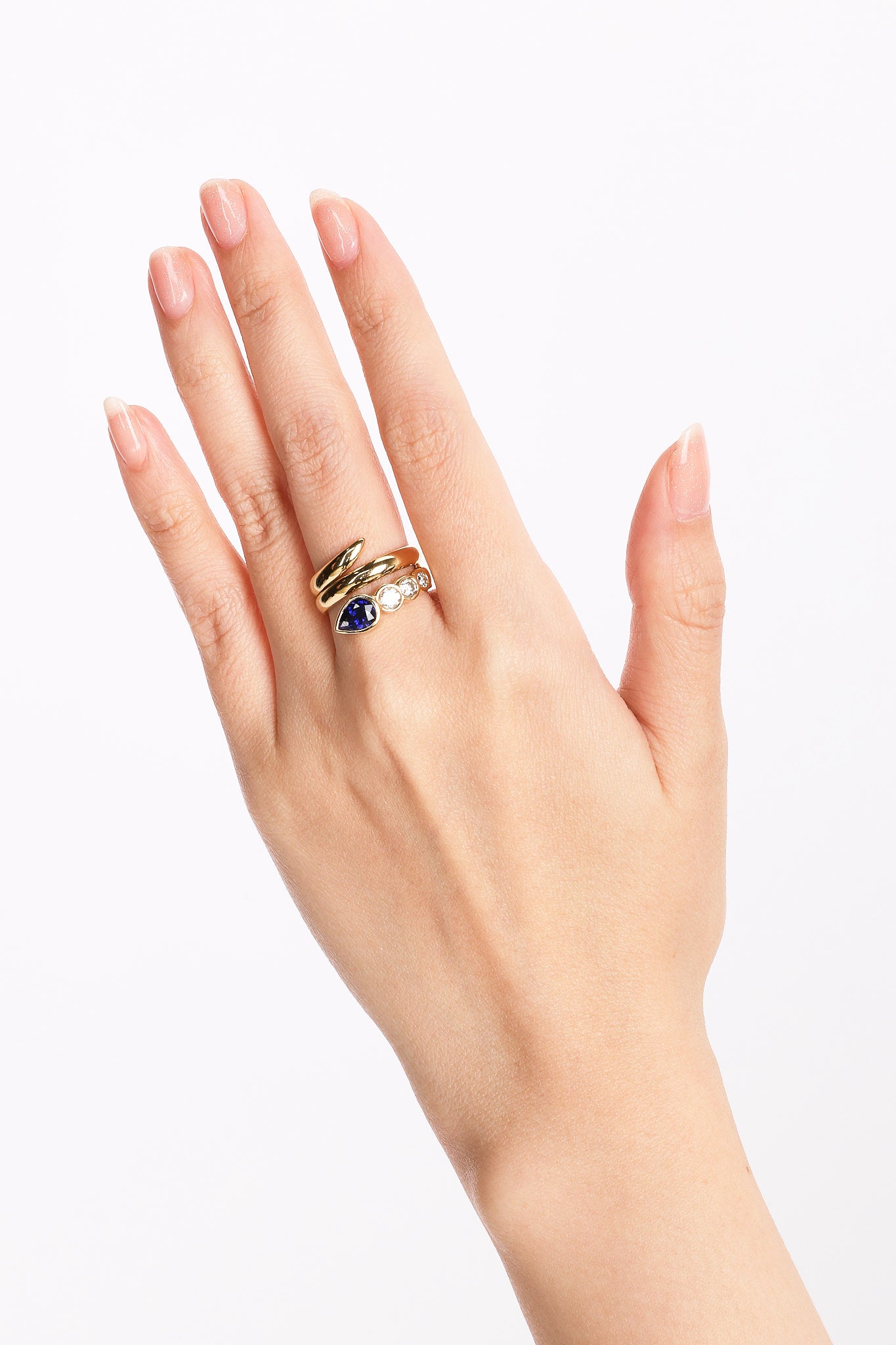 18K Yellow Gold Diamond and Sapphire Wrap Ring, Size US 5.5