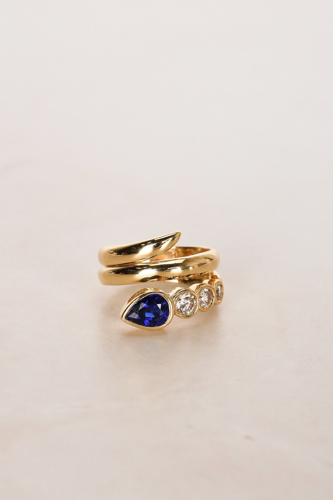 18K Yellow Gold Diamond and Sapphire Wrap Ring, Size US 5.5
