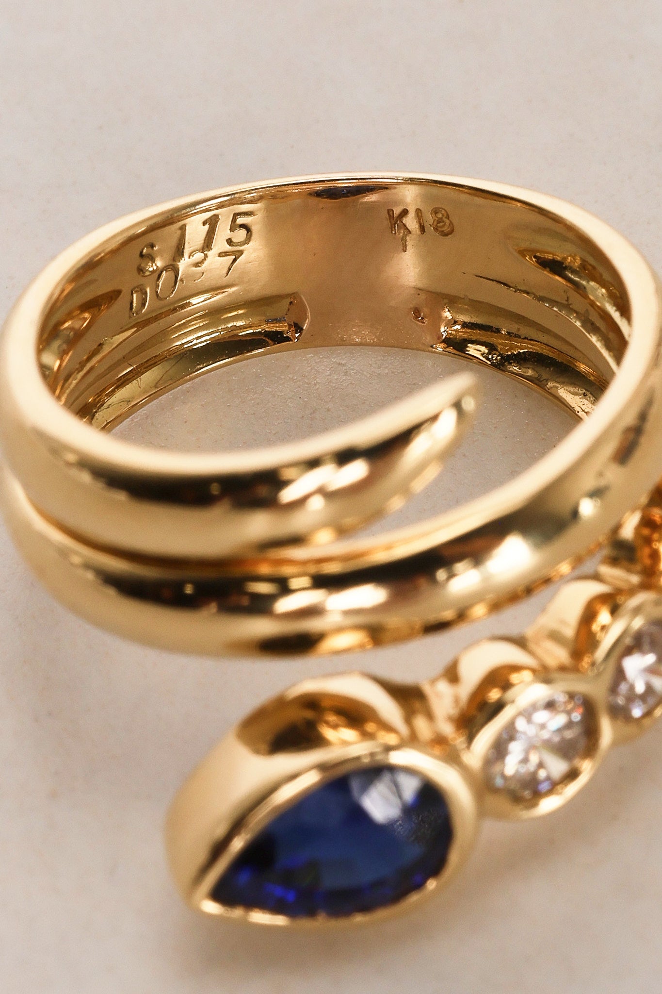 18K Yellow Gold Diamond and Sapphire Wrap Ring, Size US 5.5