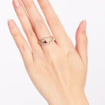 18K Yellow Gold Diamond and Ruby Sculptural Ring, Size US 4.25