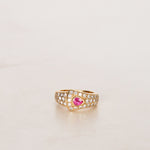 18K Yellow Gold Diamond and Ruby Sculptural Ring, Size US 4.25