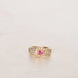 18K Yellow Gold Diamond and Ruby Sculptural Ring, Size US 4.25