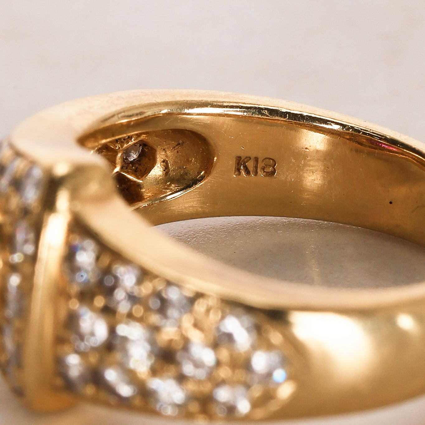 18K Yellow Gold Diamond and Ruby Sculptural Ring, Size US 4.25