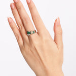 18K Yellow Gold and Pt900 Platinum Emerald and Diamond Crossover Ring, US Size 5