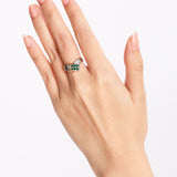 18K Yellow Gold and Pt900 Platinum Emerald and Diamond Crossover Ring, US Size 5