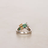 18K Yellow Gold and Pt900 Platinum Emerald and Diamond Crossover Ring, US Size 5