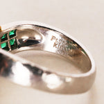 18K Yellow Gold and Pt900 Platinum Emerald and Diamond Crossover Ring, US Size 5